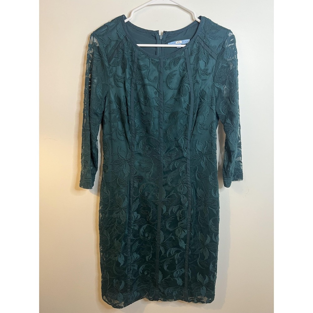 Antonio Melani Dress‎ 8 Green Lace Floral Sheath Party Cocktail Old Money Luxury